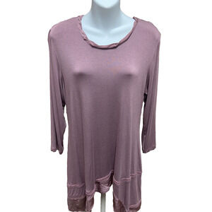Logo by Lori Goldstein Womens Shirt Size Medium Casual Pink Tunic Top 3/4 Sleeve
